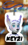  2023 accessory anthro arctic_fox badge black_collar black_eyebrows black_nose blue_eyes blurred_background border canid canine cheek_tuft chest_tuft collar collar_only colored digital_media_(artwork) ear_tuft ears_up english_text eyebrows facial_markings facial_tuft fox fur fur_markings head_markings hi_res hybrid inner_ear_fluff keyzi kotyami leather_collar looking_at_viewer male mammal markings name_badge nude portrait purple_body purple_fur purple_markings shaded simple_background smile solo text tuft url white_body white_border white_fur wide_eyed 