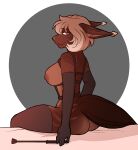  anthro bed breasts brown_body brown_fur domestic_cat ear_tuft felid feline felis female fur furniture hair harness hi_res mammal morgdl on_bed orange_eyes riding_crop saoirse_(allen_fuller) side_boob side_view sitting sitting_on_bed solo solo_focus tuft whip white_hair 