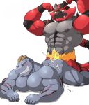  abs all_fours anal anal_penetration anthro blush bodily_fluids butt cum cum_inside cum_on_butt doggystyle duo ejaculation eyes_closed felid flexing flexing_biceps flexing_both_biceps from_behind_position generation_1_pokemon generation_7_pokemon genital_fluids hands-free hi_res humanoid incineroar machoke maldu male male/male male_penetrated male_penetrating male_penetrating_male mammal muscular muscular_male nintendo nipples nude pantherine pecs penetration pokemon pokemon_(species) sex simple_background sweat white_background 