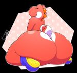  2023 ambiguous_gender anthro big_butt biped butt clothing digital_media_(artwork) footwear hi_res huge_butt hyper hyper_butt mario_bros nintendo nude open_mouth rear_view red_yoshi shoes simple_background sitting smile solo thelewdshi thick_thighs wide_hips yoshi 