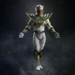  1boy arm_guards armor artist_name belt bodysuit full_body gloves gold_armor gold_trim helmet highres horns lord_drakkon mighty_morphin_power_rangers power_rangers power_rangers_shattered_grid shoulder_armor tokujay tokusatsu white_bodysuit 