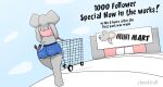  anthro big_butt big_ears blue_bottomwear blue_clothing blue_shorts bottomwear building butt chunkiroll_(artist) clothed clothing cloud elephant elephantid female grey_body hi_res huge_butt loona_(chunkiroll) mammal pink_clothing pink_topwear proboscidean rear_view shopping_cart shorts sky solo tail tail_tuft text thick_thighs topwear tuft wide_hips 