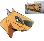  2023 ambybunn austria black_markings black_pupils digital_drawing_(artwork) digital_media_(artwork) dragon feral green_eyes grey_inner_ear grey_markings guide_lines headshot_portrait hi_res how_to_dragon_your_train hybrid jagged_mouth living_machine living_train living_vehicle machine male markings meme monotone_body orange_body photo plasser_&amp;_theurer plasser_&amp;_theurer_09-16_cat pointy_nose portrait pupils reference_image reptile scalie simple_background solo tamping_machine train unfinished vehicle white_background 