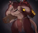  abs anthro biceps bottomwear clothed clothing corrsk digital_media_(artwork) duo female fur harness hi_res loincloth male mammal murid murine muscular muscular_anthro muscular_male navel pecs rat rodent simple_background skaven warhammer_(franchise) warhammer_fantasy 