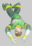  1boy artist_name bara black_bodysuit bodysuit boots bound bound_arms bound_legs bound_wrists brown_hair covered_abs dc_comics domino_mask evinist gloves green_bodysuit green_lantern green_lantern_(series) grey_background hal_jordan highres jewelry large_pectorals male_focus mask muscular muscular_male nipples pectorals restrained ring short_hair simple_background solo thick_thighs thighs torn_bodysuit torn_clothes torn_mask two-tone_bodysuit white_gloves 