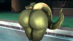  3d_(artwork) anthro bent_over big_butt bubble_butt butt butt_focus crocodile crocodile_(petruz) crocodilian crocodylid digital_media_(artwork) female hi_res huge_butt kyleroo looking_at_viewer muscular muscular_female nude outside petruz_(copyright) presenting presenting_hindquarters raised_tail reptile scalie solo source_filmmaker swimming_pool tail teeth 