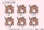  &gt;_&lt; 1girl :3 armor blush brown_hair commentary commentary_request embarrassed expressions hairband kyonyuu_fantasy kyonyuu_fantasy_burst multicolored_hair multiple_views pauldrons pink_background reference_sheet saijou_satoru shoulder_armor simple_background streaked_hair tears theresia_(kyonyuu_fantasy_burst) thorns white_hair 