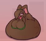  anthro bedroom_eyes big_breasts breasts chocola_(carnivorousvixen) female hi_res huge_breasts inviting lagomorph leporid mammal narrowed_eyes nipple_outline open_mouth rabbit seductive short_stack simple_background solo tachidomatte vore 
