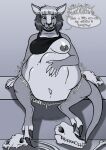  after_vore anthro anthro_pred bangs belly big_belly blunt_bangs bone breasts burping choker clothing crop_top digestion digestion_noises digital_media_(artwork) facial_piercing female female_pred hair hand_on_own_belly hi_res huge_belly jewelry kangaroo macropod mammal marsupial monochrome multicolored_hair multiple_prey navel necklace nipples nose_piercing nose_ring one_breast_out piercing ring_piercing shirt sitting skull tail talking_to_self talons tank_top thefreckleden thick_tail topwear two_tone_hair vore 