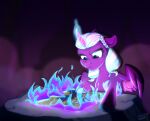  blue_eyes blue_hair braided_hair equid equine fire friendship_is_magic fur hair hasbro hooves horn mammal mlp_g5 multicolored_hair my_little_pony opaline_(mlp) princess_celestia_(mlp) princess_luna_(mlp) purple_body purple_fur rutkotka two_tone_hair white_hair winged_unicorn wings 