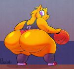  anthro ball basketball_(ball) big_breasts big_butt bottomwear breasts butt cellulite clothing facial_markings felid female footwear head_markings hi_res huge_breasts huge_butt huge_hips huge_thighs looking_at_viewer looking_back mammal markings pantherine parfait_(plaga) plaga purple_eyes shirt shoes shorts sneakers socks solo tank_top thick_thighs tiger topwear wide_hips yellow_body 