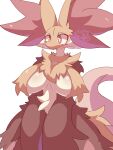  2022 absurd_res anthro big_breasts blush blush_stickers breast_curtains breasts canid canine chest_tuft crotch_tuft delphox female fox front_view fur generation_6_pokemon hi_res inner_ear_fluff mammal nintendo nyaswitchnya pokemon pokemon_(species) portrait red_body red_eyes red_fur simple_background solo thick_thighs three-quarter_portrait tuft white_background white_body white_fur wide_hips yellow_body yellow_fur 