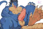  absurd_res alpha_channel anthro balls blue_body blue_scales brown_eyes claws deimos_(negger) dragon erection finger_claws genitals hi_res male muscular muscular_male negger open_mouth penis scales scalie simple_background solo tail toe_claws tongue tongue_out transparent_background 
