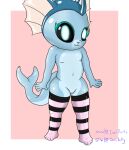  anthro black_sclera blue_body clothing eeveelution female generation_1_pokemon glowing glowing_eyes hi_res humanoid izzipurrito legwear legwear_only light_underbelly mostly_nude navel nintendo pokemon pokemon_(species) solo stockings stockings_only tagme vaporeon young 