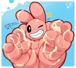  3_toes anthro bodily_fluids bunny_maloney bunny_maloney_(character) cum cum_on_feet electricsnowfox feet feet_up foot_focus genital_fluids hi_res lagomorph leporid looking_at_viewer male mammal nude pink_body rabbit soles solo toes 