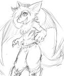  anthro belt bottomwear cheek_tuft chest_tuft clothed clothing dragon facial_tuft fur furred_dragon hi_res horn kuttoyaki looking_at_viewer male membrane_(anatomy) membranous_wings monochrome neck_tuft open_mouth open_smile pants portrait simple_background sketch smile solo three-quarter_portrait topless tuft wings 