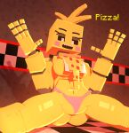  3d_(artwork) avian big_breasts bird blonde_hair breasts chica_(fnaf) chicken coresvoid curvaceous curvy_body curvy_female curvy_figure digital_media_(artwork) female five_nights_at_freddy&#039;s five_nights_at_freddy&#039;s_2 food galliform gallus_(genus) hair happy hi_res machine microsoft mine-imator minecraft mojang phasianid pizza pizza_slice robot scottgames sharp_teeth simple_background smooth_skin teeth thick_thighs toy_chica_(fnaf) voluptuous xbox_game_studios yellow_body 