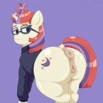  absurd_res anus big_butt butt clothing equid equine eyewear female feral friendship_is_magic genitals glasses hair hasbro hi_res horn horse huge_butt maldoando mammal moondancer_(mlp) multicolored_hair my_little_pony pony pussy simple_background solo unicorn 
