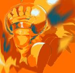  1boy absurdres alien buttons faceless falling fire gloves helmet highres iat-418 legs_up olimar orange_theme outstretched_arm pikmin_(series) radio_antenna reaching space_helmet spacecraft spacesuit 