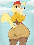  anthro big_breasts big_butt breasts butt canid canine canis clothing cuphead_(game) domestic_dog female hi_res huge_butt legwear mammal sgt._o&#039;fera_(cuphead) solo thigh_highs usnarbit 