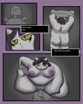  anthro areola armpit_hair big_areola big_breasts black_hair bodily_fluids body_hair breasts catti_(deltarune) clothing deltarune duo ear_piercing felid feline female female_on_human female_on_top fur hair human human_on_anthro humanoid interspecies kris_(deltarune) male male/female male_on_anthro mammal nipples nude on_bottom on_top open_mouth overweight overweight_female oxkingky penetration piercing purple_nipples reverse_cowgirl_position sex simple_background sweat text undertale_(series) undressing vaginal vaginal_penetration 