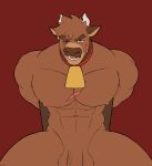  anthro balls bovid bovine cattle european_mythology eyebrows fur genitals greek_mythology hi_res humanoid_genitalia humanoid_penis male mammal minotaur muscular muscular_anthro muscular_male mythology navel nipples nude pecs penis simple_background snomflakes solo 