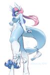  absurd_res anthro bdsm blue_nipples bondage bound bow_ribbon breasts cloudyday creepy_smile eeveelution female first_person_view foot_fetish generation_1_pokemon generation_6_pokemon hair heterochromia hi_res hybrid_pokemon low-angle_view mina_wavestrider multicolored_hair nintendo nipples pawpads paws pokemon pokemon_(species) ribbon_bondage ribbons smile solo sylveon two_tone_hair vaporeon 