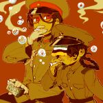  @_@ aiguillette belt braid braided_ponytail bubble_blowing buttons china cigarette_case collared_shirt epaulettes five-colored_flag gloves hat highres manchukuo_flag military_uniform nanimonothing original peaked_cap personification red-framed_eyewear red_eyes shirt smoke uniform 