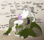  absurd_res anthro arms_tied ball_gag big_ears big_tail bishopi blindfold blush bodily_fluids body_writing bound claw_marks collar condom cum english_text erection filled_condom floppy_ears fluffy fluffy_chest fluffy_tail fur gag genital_fluids genitals green_body hi_res hybrid knot lagomorph leporid lop_ears male mammal messy pawpads penis procyonid purple_pawpads purple_penis rabbit raccoon rurik_carpenter sexual_barrier_device shaking solo tail text trembling writing_on_thigh writing_on_wall 