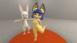  3d_(artwork) andromorph animal_crossing ankha_(animal_crossing) anthro brown_body brown_fur digital_media_(artwork) domestic_cat duo felid feline felis female female/female fur intersex lagomorph leporid made_in_abyss mammal minusnsfw nanachi nintendo presenting rabbit source_filmmaker yellow_body yellow_fur 