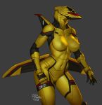  2022 aircraft aircraft_humanoid airplane_humanoid anthro biped breasts english_text female green_eyes grey_background hi_res leoman753 living_aircraft living_airplane living_machine living_vehicle machine navel signature simple_background solo text vehicle wings yellow_body 