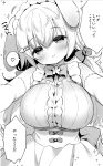  1girl animal_ears bare_shoulders blush bow breasts center_frills closed_mouth commentary_request elbow_gloves flower frills gloves greyscale hair_between_eyes hair_bobbles hair_flower hair_ornament hairclip head_tilt heart large_breasts long_hair low_twintails maid_headdress monochrome original pleated_skirt rabbit_ears shirt skirt sleeveless sleeveless_shirt smile solo spoken_heart translation_request twintails usashiro_mani very_long_hair 