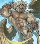  2023 abs alexxxnttt anthro areola barazoku biceps biped bridle digital_media_(artwork) equid equine eyebrows feathered_wings feathers fur hair hi_res male mammal muscular muscular_anthro muscular_male navel nipples nude pecs pegasus pose solo tail vein veiny_muscles white_body white_feathers white_fur white_hair wings 