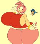  amy_rose big_breasts breasts clothing colacoot dress eulipotyphlan female gesture gloves handwear hedgehog huge_breasts huge_thighs mammal nipple_outline panties pink_body red_clothing sega solo sonic_the_hedgehog sonic_the_hedgehog_(series) thick_thighs tight_clothing underwear waving white_clothing 