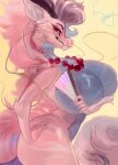  anthro big_breasts breasts dragon female folding_fan hi_res huge_breasts jewelry mighty-whydah necklace nude pink_body solo thick_thighs 