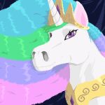  crown equid equine female feral flowing_mane friendship_is_magic fur hair hasbro headgear horn jewelry looking_at_viewer loose_noose mammal multicolored_hair my_little_pony necklace princess_celestia_(mlp) purple_eyes realistic realistic_feral smile solo tiara white_body white_fur 