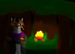  clothed clothing felid fire forest forest_background looking_away male mammal nature nature_background orange_body pantherine piggy_(roblox) plant pyonc scarf solo standing tiger tigry_(piggy) tree 
