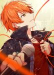  1boy blonde_hair chain_necklace ear_chain earrings find_a_way_out_(project_sekai) highres holding holding_microphone jewelry long_sleeves male_focus microphone multicolored_hair multiple_rings necklace orange_hair project_sekai ring shinonome_akito short_hair streaked_hair string string_of_fate stud_earrings teneko02 yellow_eyes 