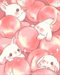  2023 animal_focus appledog artist_name black_eyes blush chinese_commentary closed_eyes commentary_request english_text floppy_ears food fruit highres light_blush no_humans nose_blush one_eye_closed original peach rabbit sparkle upper_body weibo_logo weibo_username white_rabbit_(animal) 