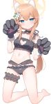  1girl absurdres alternate_costume animal_ear_fluff animal_ears animal_hands barefoot bell black_bra black_choker black_panties blue_archive blue_eyes bra breasts choker claws clothing_cutout commentary fox_ears fox_girl frilled_choker frills full_body fur-trimmed_gloves fur_trim gloves halo heart heart_cutout highres jingle_bell kneeling long_hair mari_(blue_archive) navel neck_bell orange_hair panties paw_gloves paw_print ponytail small_breasts solo stomach takeroku thigh_strap underwear underwear_only yellow_halo 