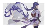  1girl absurdres back flower from_side genshin_impact hair_between_eyes hair_flowing_over hair_ornament hair_ribbon highres japanese_clothes long_hair mitsudomoe_(shape) purple_eyes raiden_shogun ribbon solo tomoe_(symbol) winkr 