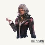  1girl absurdres copyright_name cropped_arms dark-skinned_female dark_skin final_fantasy final_fantasy_xvi frilled_sleeves frills highres jacket looking_at_viewer official_art purple_jacket simple_background smile solo square_enix takahashi_kazuya upper_body vivian_ninetails 