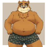  2023 anthro bear belly big_belly blush brown_body eyewear glasses hi_res humanoid_hands kemono lifewonders male mammal moobs navel overweight overweight_male solo tokyo_afterschool_summoners volos yaki_atsuage 