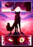  2020 canid canine canis claws cloud colored comic detailed_background devil_(skailla) female feral fur green_eyes hi_res mammal outside paws quadruped sharp_teeth shut_eye skailla solo tail teeth tongue wolf 