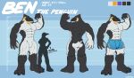  abs anthro avian beak biceps bird butt claws clothed clothing corrsk digital_media_(artwork) english_text feathers feet hi_res looking_at_viewer male model_sheet muscular muscular_anthro muscular_male nude paws pecs penguin simple_background solo standing tail text toes 
