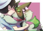  &lt;3 anthro blush blush_lines digital_drawing_(artwork) digital_media_(artwork) dok2_mo duo embrace eyelashes eyes_closed felid feline female female_on_human florian_(pokemon) generation_9_pokemon hands_on_neck hands_on_waist hug human human_on_anthro interspecies kiss_on_lips kissing male male/female male_on_anthro mammal medium_butt meowscarada nintendo pokemon pokemon_(species) pokephilia simple_background 