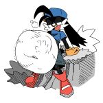  abdominal_bulge anthro bandai_namco belly belly_expansion blush clothed clothing digital_media_(artwork) duo expansion happy headgear headwear hi_res hybrid klonoa klonoa_(series) long_ears lying male navel on_front open_mouth oral_vore questionable_consent relaxing simple_background size_difference smile soft_vore struggling struggling_prey tail tongue unknown_artist vore 