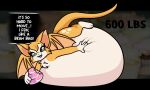  anthro bat belly big_belly cupcake dialogue dust:_an_elysian_tail eating female fidget_(elysian_tail) food fur green_eyes growth_drive hyper hyper_belly immobile mammal navel nimbat open_mouth orange_body orange_fur pompuffy_(artist) smile solo stuffing tail text weight_gain white_body white_fur wings 