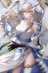  1girl ai_tkkm corrin_(female)_(adrift)_(fire_emblem) corrin_(female)_(fire_emblem) corrin_(fire_emblem) crystal detached_sleeves dragon_girl dragon_horns dragon_tail dragon_wings dress fire_emblem fire_emblem_fates fire_emblem_heroes floating_island grey_hair highres horns looking_at_viewer official_alternate_costume own_hands_together pointy_ears ribbon side_slit single_detached_sleeve single_thighhigh solo tail thighhighs white_thighhighs wings 