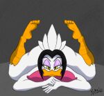  anatid anseriform anthro avian beak big_butt bird black_hair butt disney duck ducktales eyelashes feathers feet female hair kritshii looking_at_viewer magica_de_spell solo solo_focus tail_feathers 